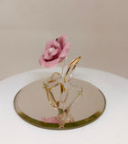 Pink Rose Glass Figurine | Handcrafted 22Kt Gold Trimmed Glass Rose Gift for Her