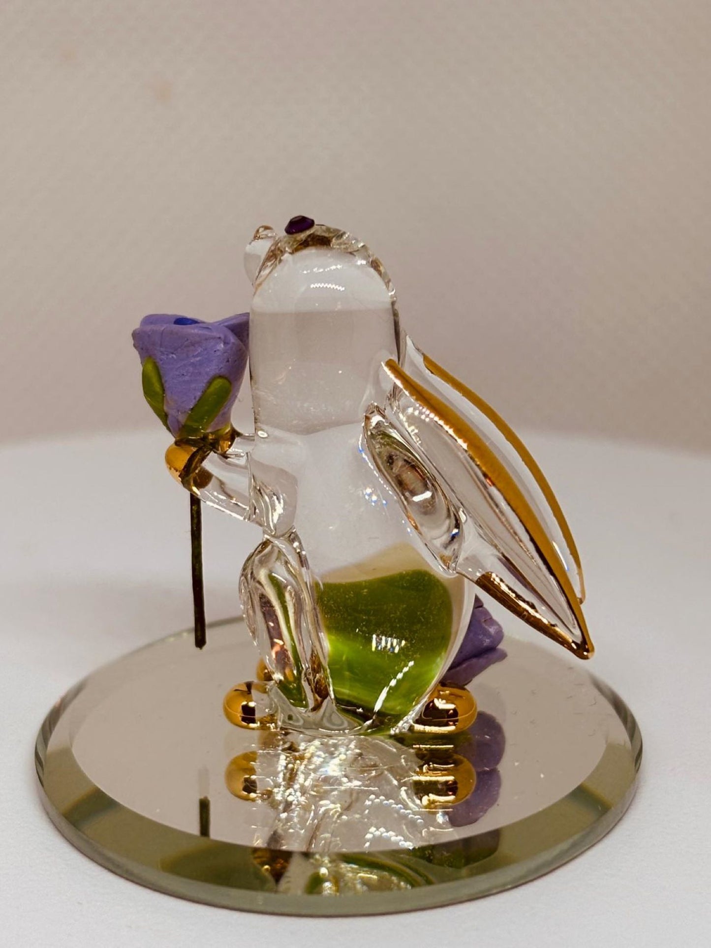 Garden Rabbit Glass Figurine | Handcrafted Bunny with Purple Rose