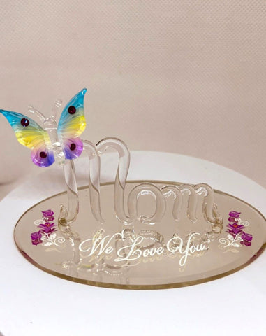 I Love You Mom Figurine | Handcrafted Glass Butterfly Decor | Mother’s Day Gift