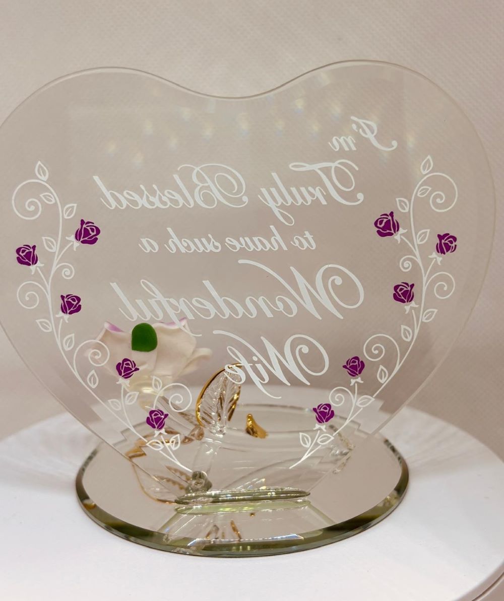 Pink Rose Truly Blessed Wife Figurine | Handcrafted Glass Gift for Wife or Anniversary