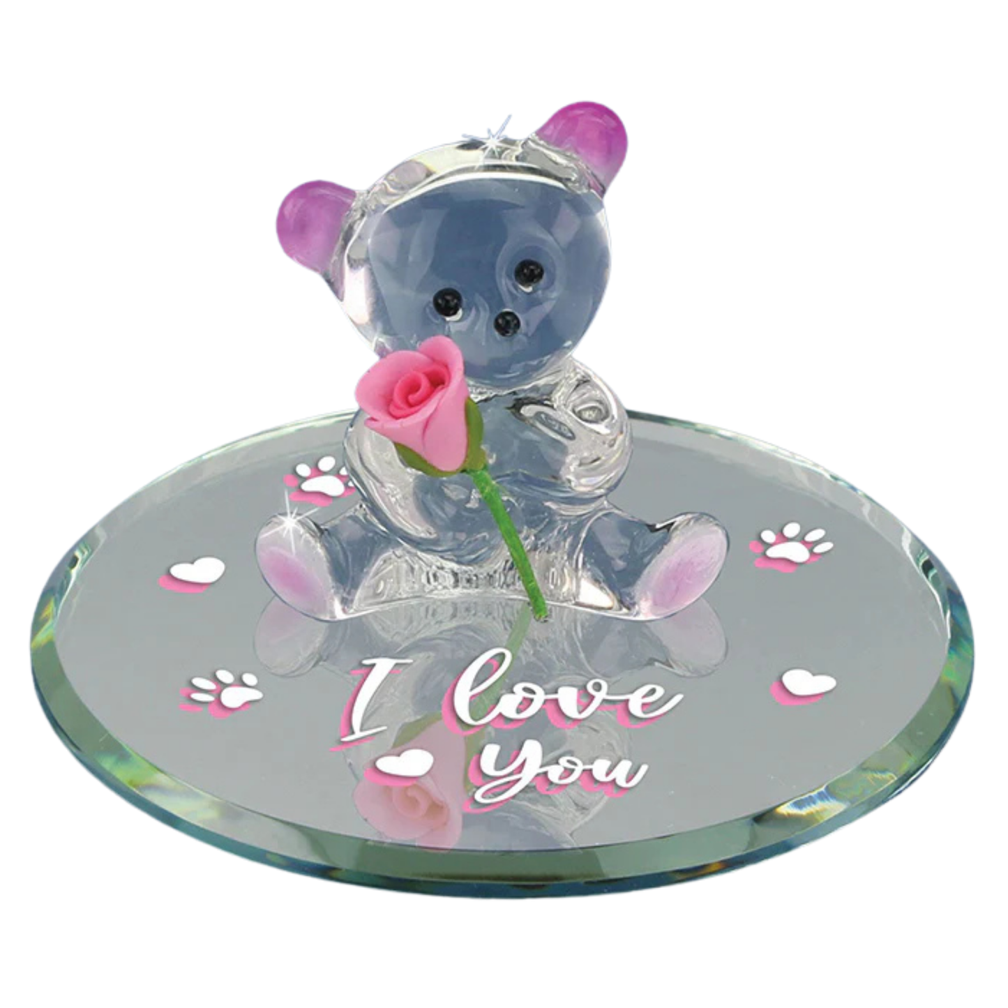 Handcrafted Glass Bear with Rose Figurine | I Love You Gift for Someone Special