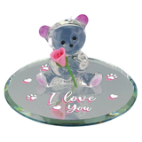 Handcrafted Glass Bear with Rose Figurine | I Love You Gift for Someone Special