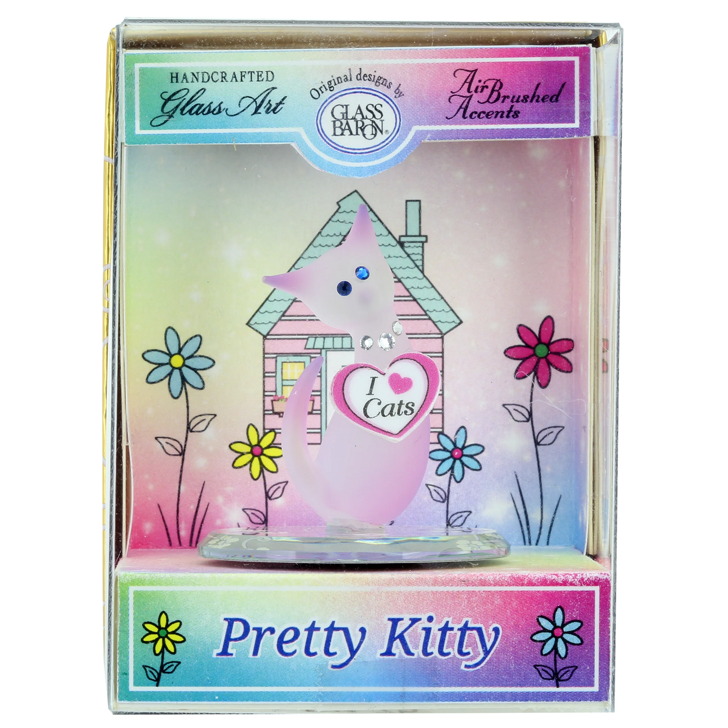 Pink Cat Figurine in Keepsake Box I Love Cats Glass Gift