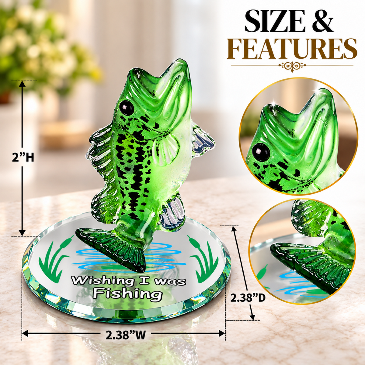 Largemouth Bass Figurine, Glass Fishing Decor, Fishing Gift for Anglers