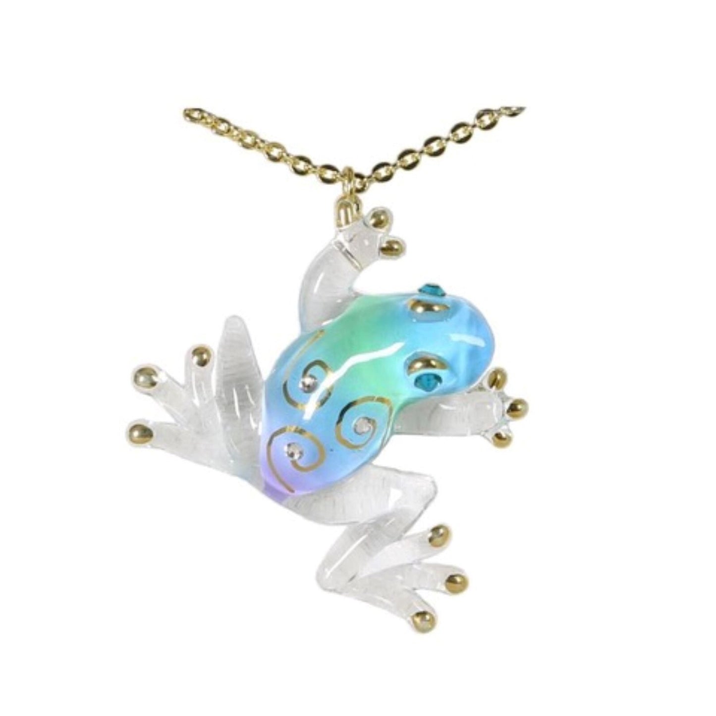 Blue Frog Necklace Handcrafted Glass Frog Pendant on 18" Gold Plated Chain