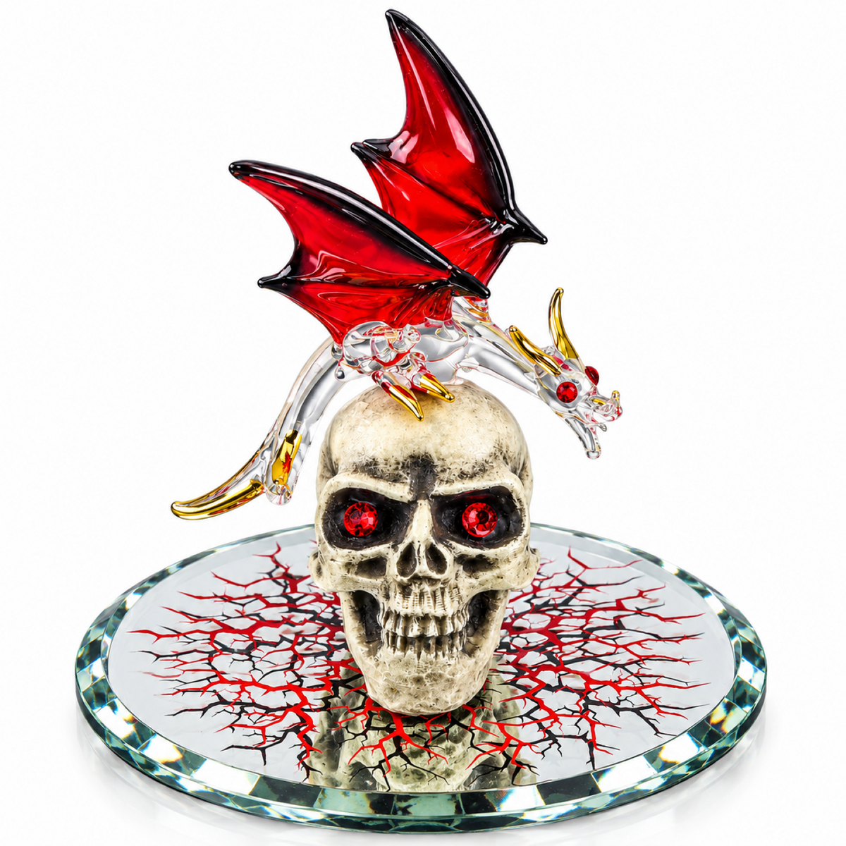 Skull Dragon Figurine, Red Wings, Gothic Fantasy Sculpture, Halloween Decor, Dragon Lover Gift