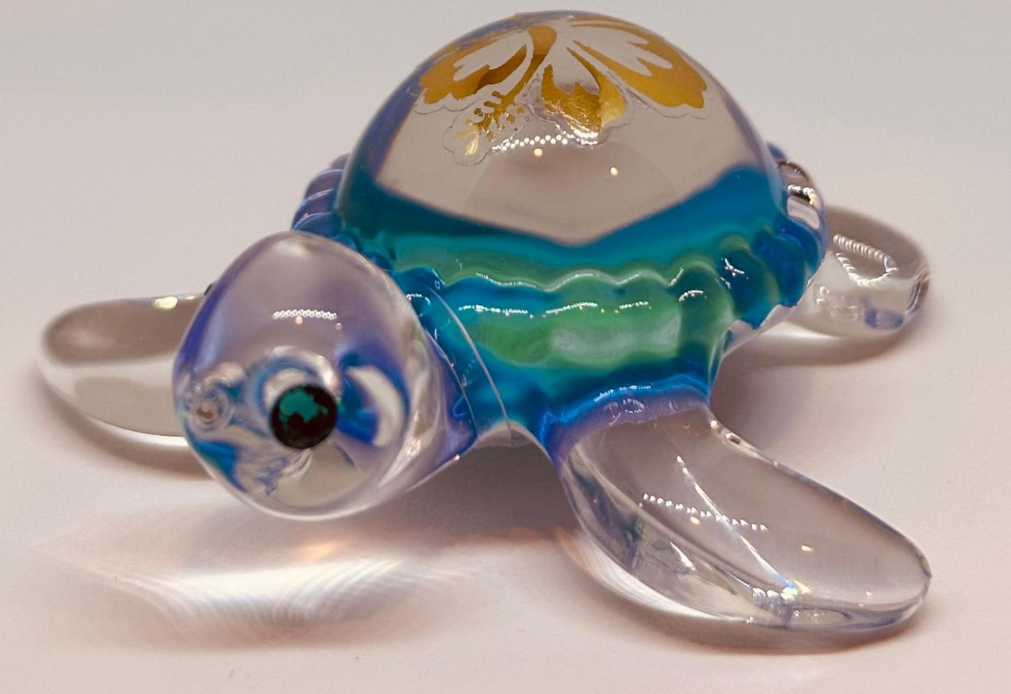 Baby Aloha Sea Turtle Figurine with Crystal Accents Handcrafted Glass Collectible