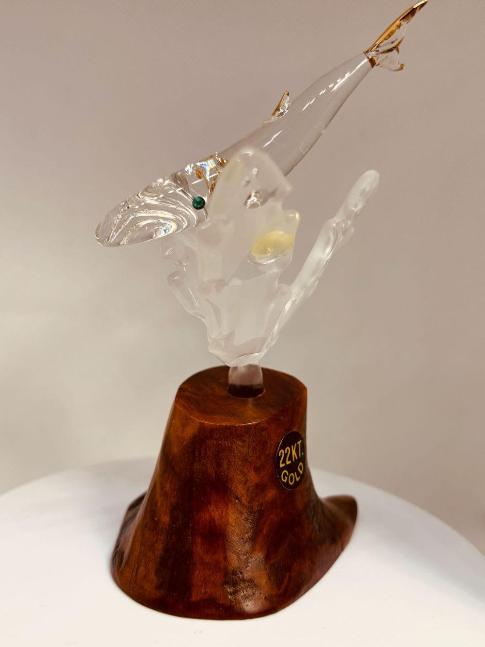 Whale Figurine on Walnut Wood Base | Handcrafted Glass Ocean Decor