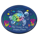 Sea Turtle Figurine "Happy Place" Ocean Beach Glass Decor with Crystals