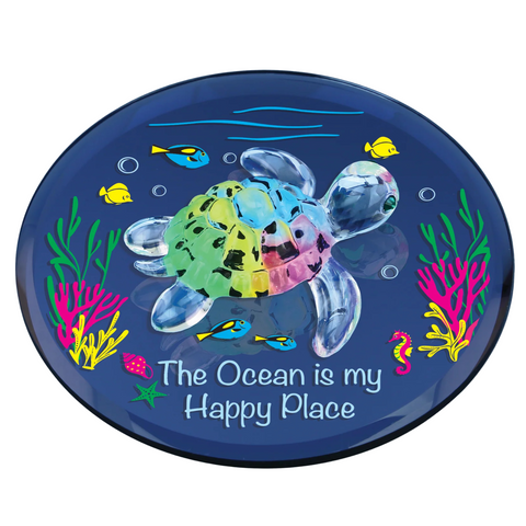 Sea Turtle Figurine "Happy Place" Ocean Beach Glass Decor with Crystals