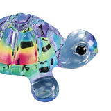 Handcrafted Tie-Dye Glass Turtle Figurine with Jet Black Crystal Eyes