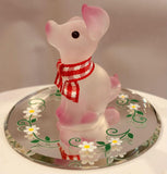 Pretty Pink Pig Figurine Handcrafted Glass Farm Animal Collectible with Crystals