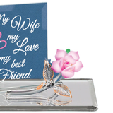 My Wife My Best Friend Pink Rose Figurine | Handcrafted Glass Gift