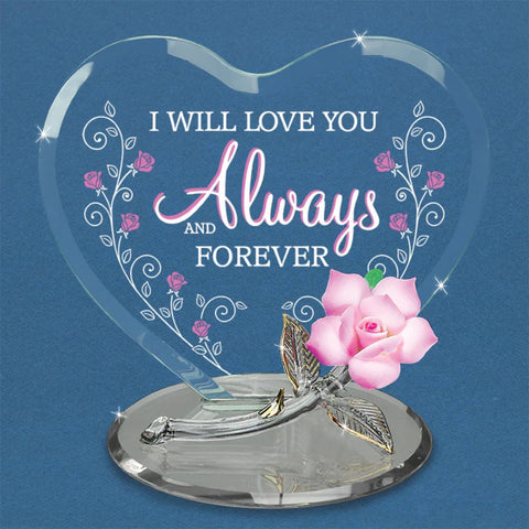Rose Always & Forever Figurine Handcrafted Glass Gift with Romantic Message