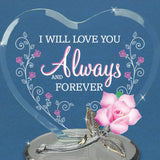 Rose Always & Forever Figurine Handcrafted Glass Gift with Romantic Message