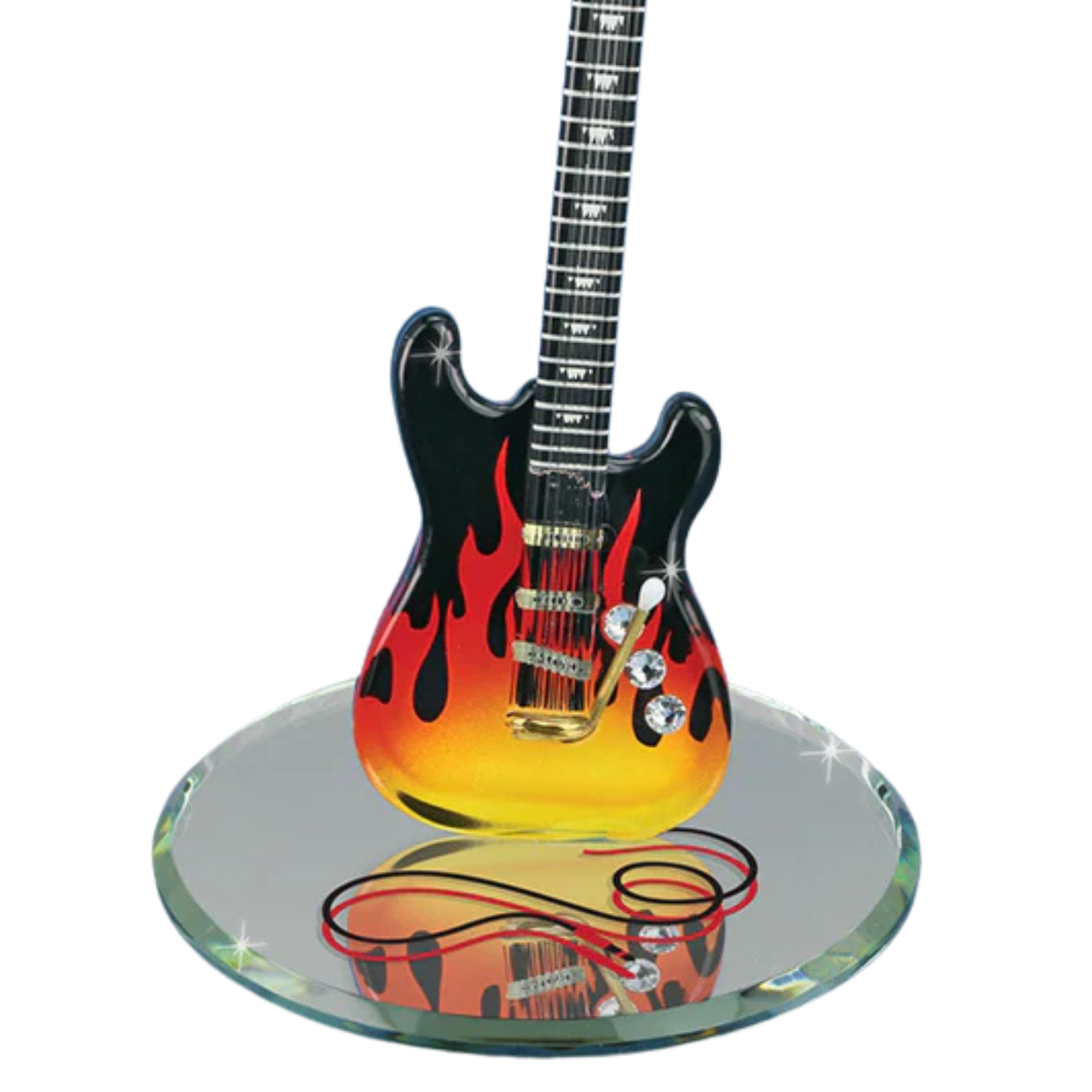 Vintage Smokin' Hot Glass Guitar Figurine with Crystals and 22Kt Gold