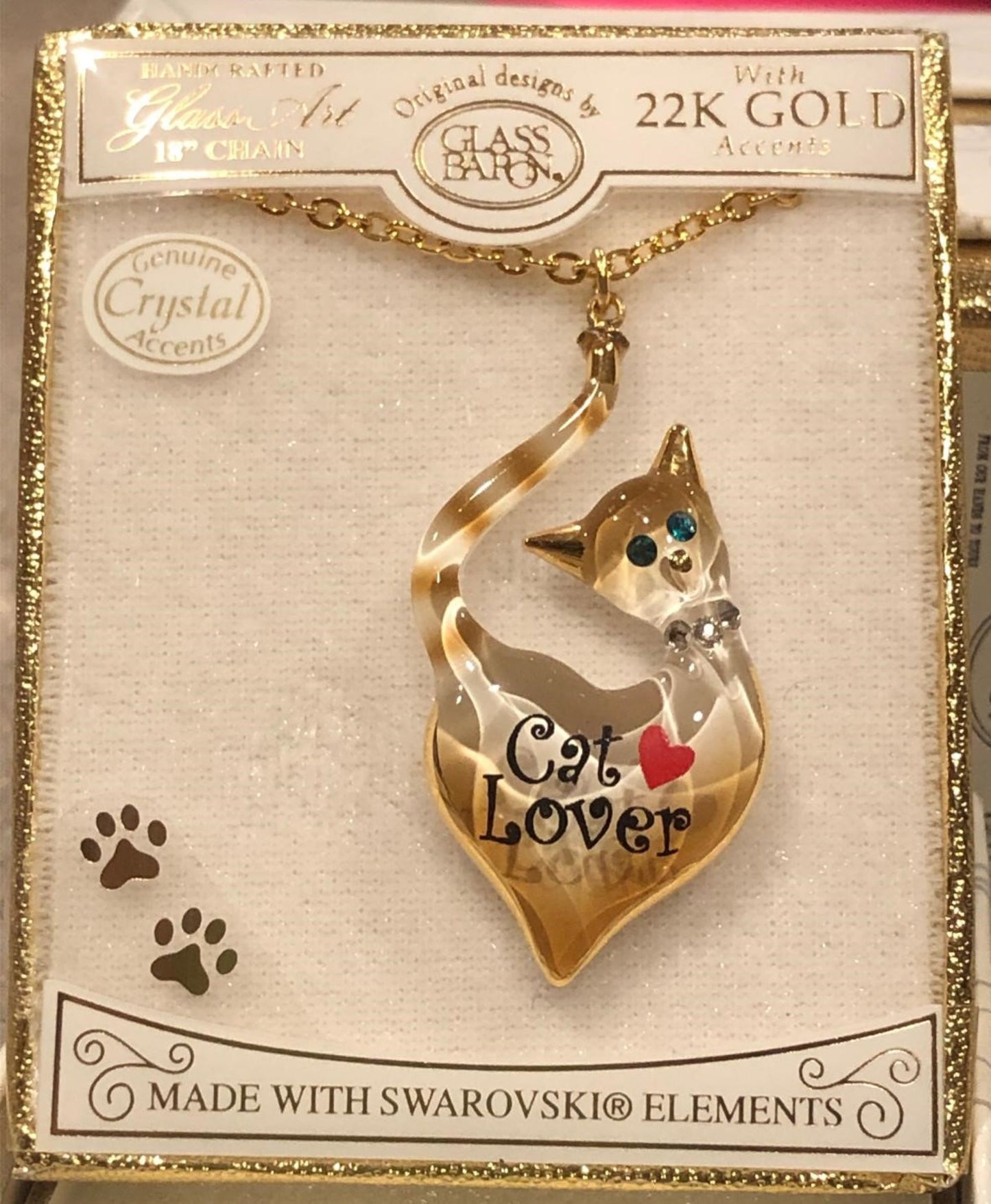 Cat Lover Crystal Necklace | Cat Pendant Jewelry Gift on 18-Inch Chain