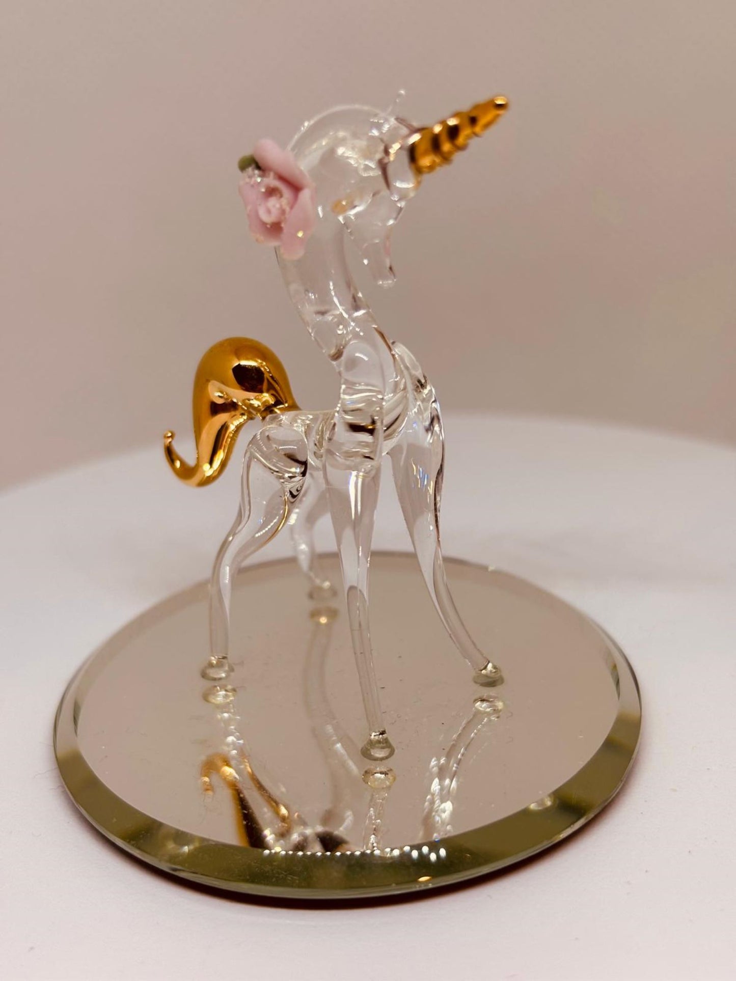 Dainty Unicorn Figurine Handcrafted Glass Unicorn with Gold Accents