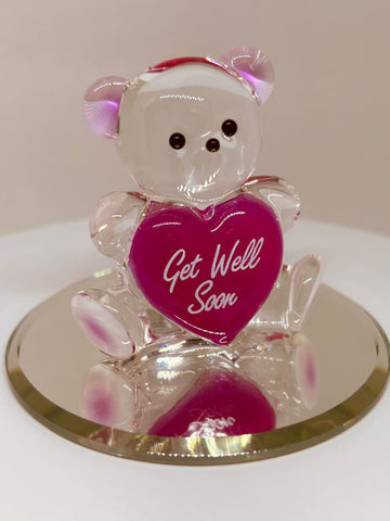 Get Well Soon Bear Figurine | Handcrafted Glass Bear with Pink Heart