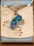 Blue Frog Necklace Handcrafted Glass Frog Pendant on 18" Gold Plated Chain
