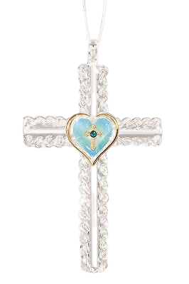 Turquoise Heart Cross Christmas Ornament