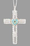 Turquoise Heart Cross Christmas Ornament