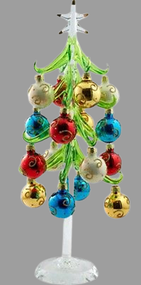 Glass Christmas Tree w/ Ornaments ~  Brand New in Box ~ Great Gift Idea ~ 12"