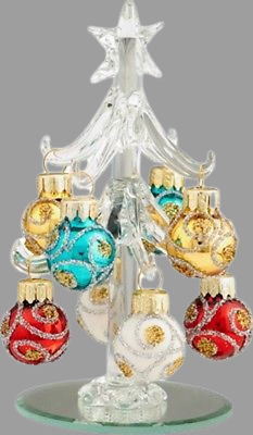 Glass Christmas Tree w/ Sparkly Ornaments ~  New in Box ~ Great Gift Idea ~ 4"