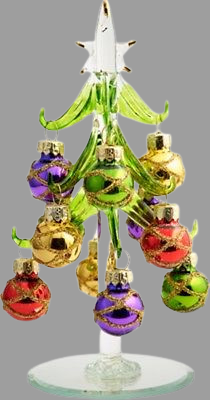 Glass Christmas Tree w/ Round Sparkle Ornaments  ~ 6" ~ XM-697