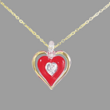 Red Heart Necklace with Crystal ~ 22kt gold trim