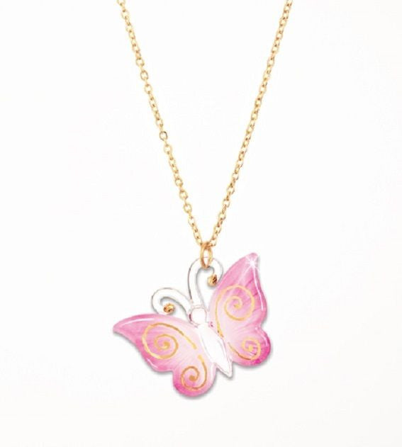 Glass Baron Charming Pink Butterfly Necklace Accented with 22kt Gold