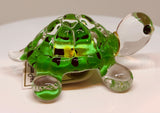 Bright Green Turtle Figurine Handcrafted Glass Collectible with Crystal Eyes
