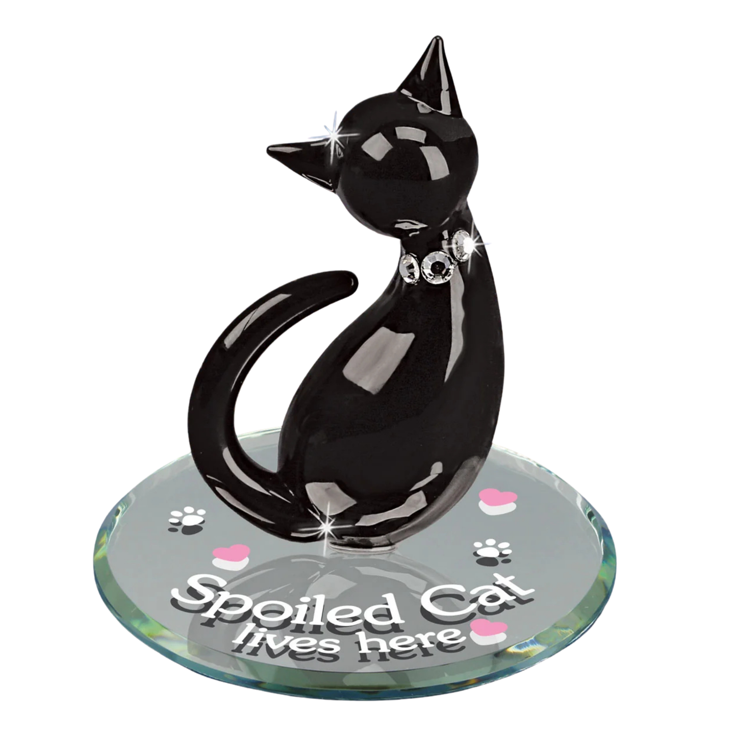 Spoiled Cat Figurine with Crystals Handcrafted Glass Cat Collectible