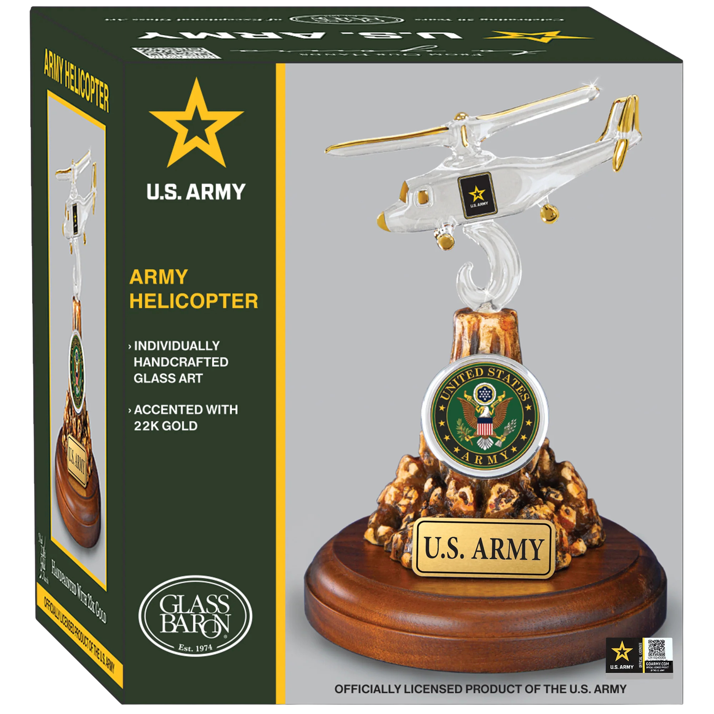 U.S. Army Helicopter Glass Figurine Gift | Military Aviation Collectible Decor