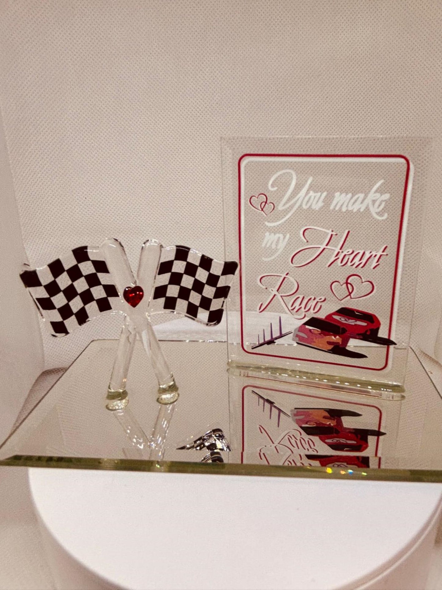 Checkered Flag Heart Race Decor | You Make My Heart Race Figurine | Car Lover Gift