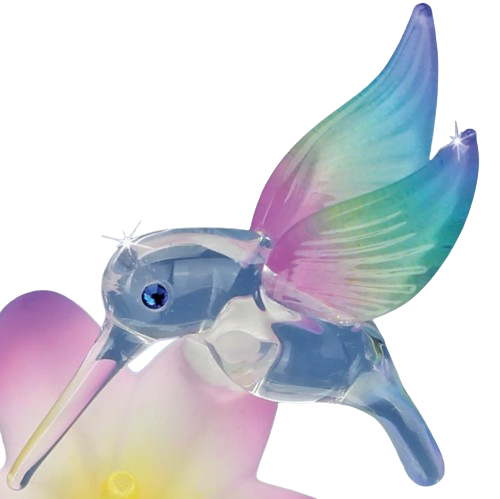 Glass Baron Hummingbird with Lavender Lily Handcrafted Figurine