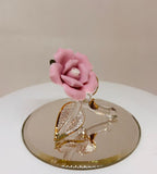 Pink Rose Glass Figurine | Handcrafted 22Kt Gold Trimmed Glass Rose Gift for Her