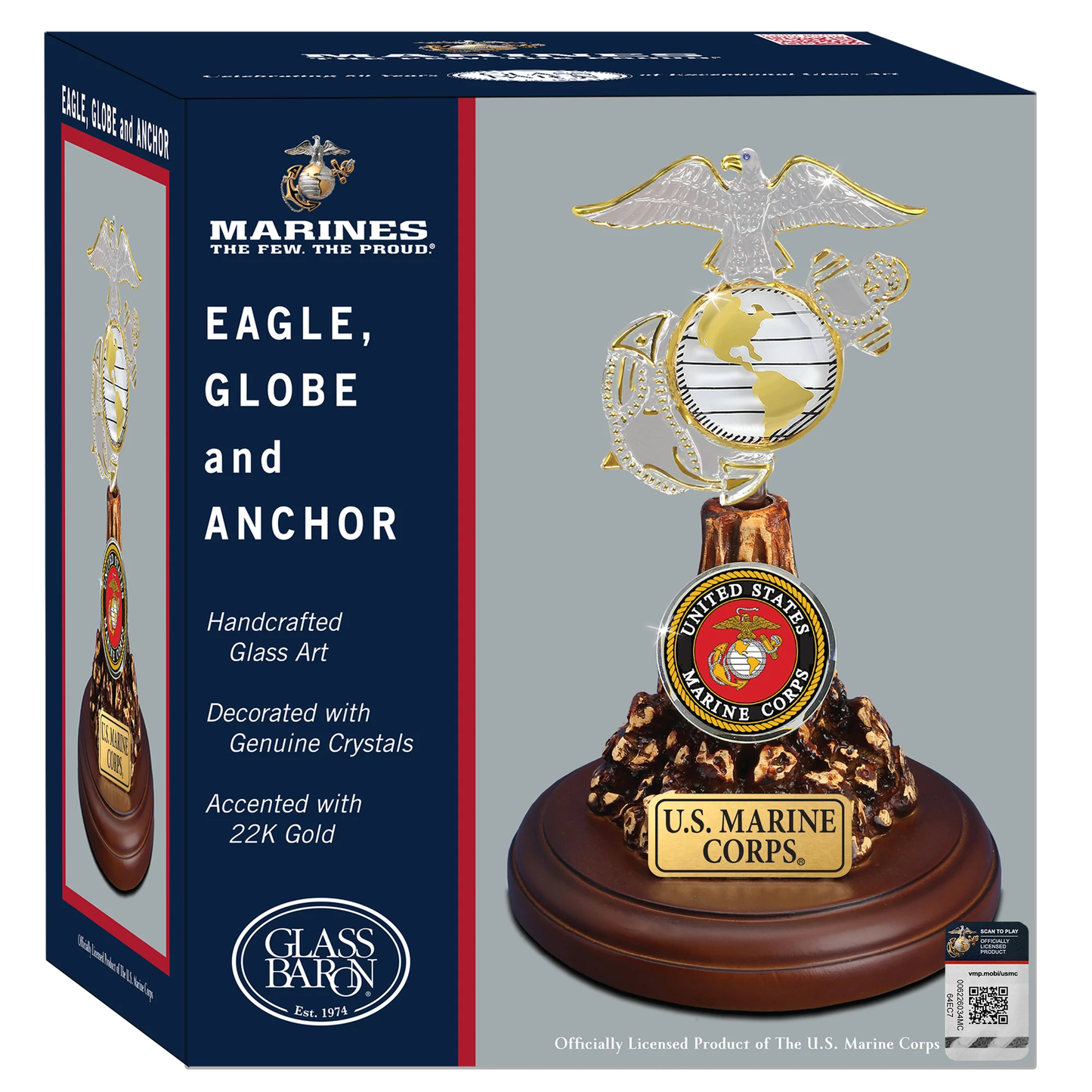 U.S. Marine Corps Eagle Globe Anchor Glass Figurine | Marine Gift