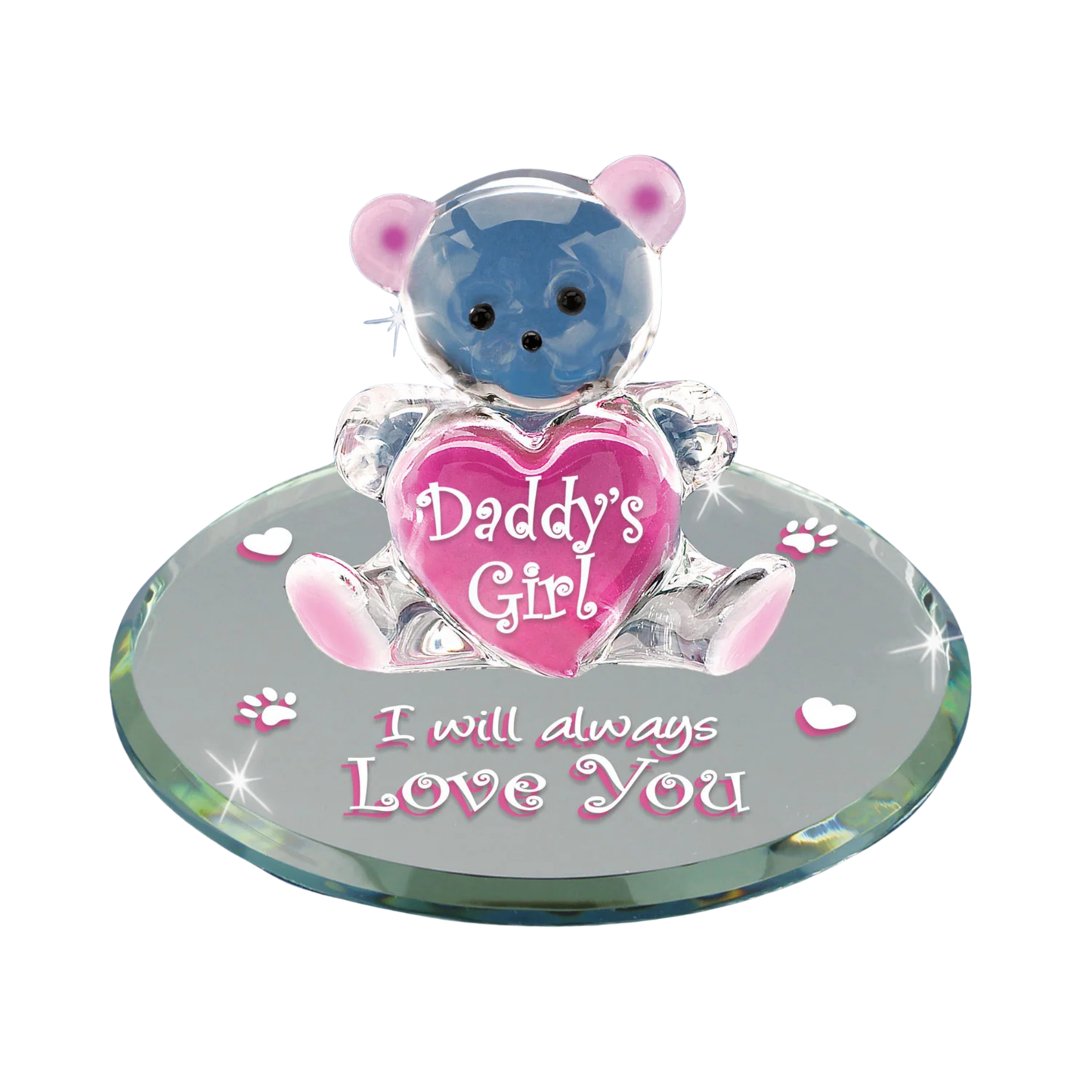 Bear Figurine "Daddy's Girl" with Heart Handcrafted Glass Collectible Gift