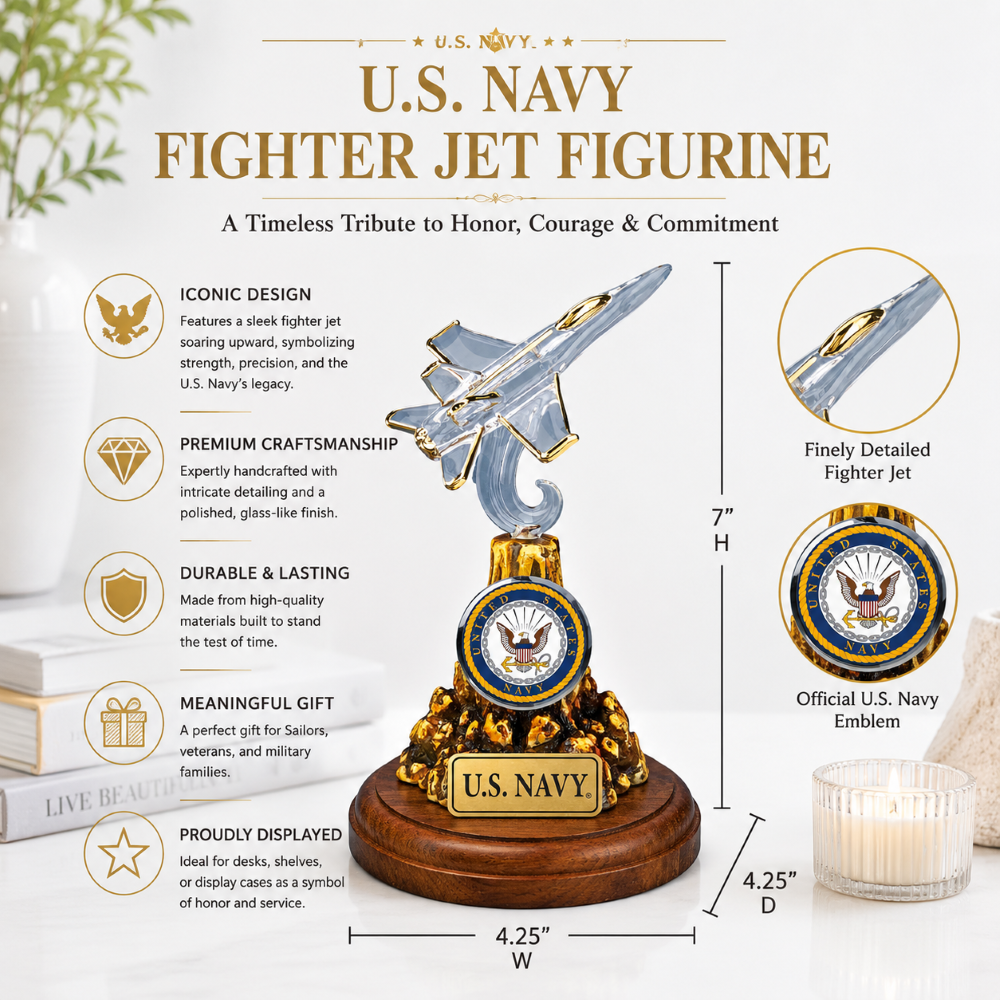 U.S. Navy F-18 Fighter Jet Glass Figurine Gift | Military Aviation Collectible Decor