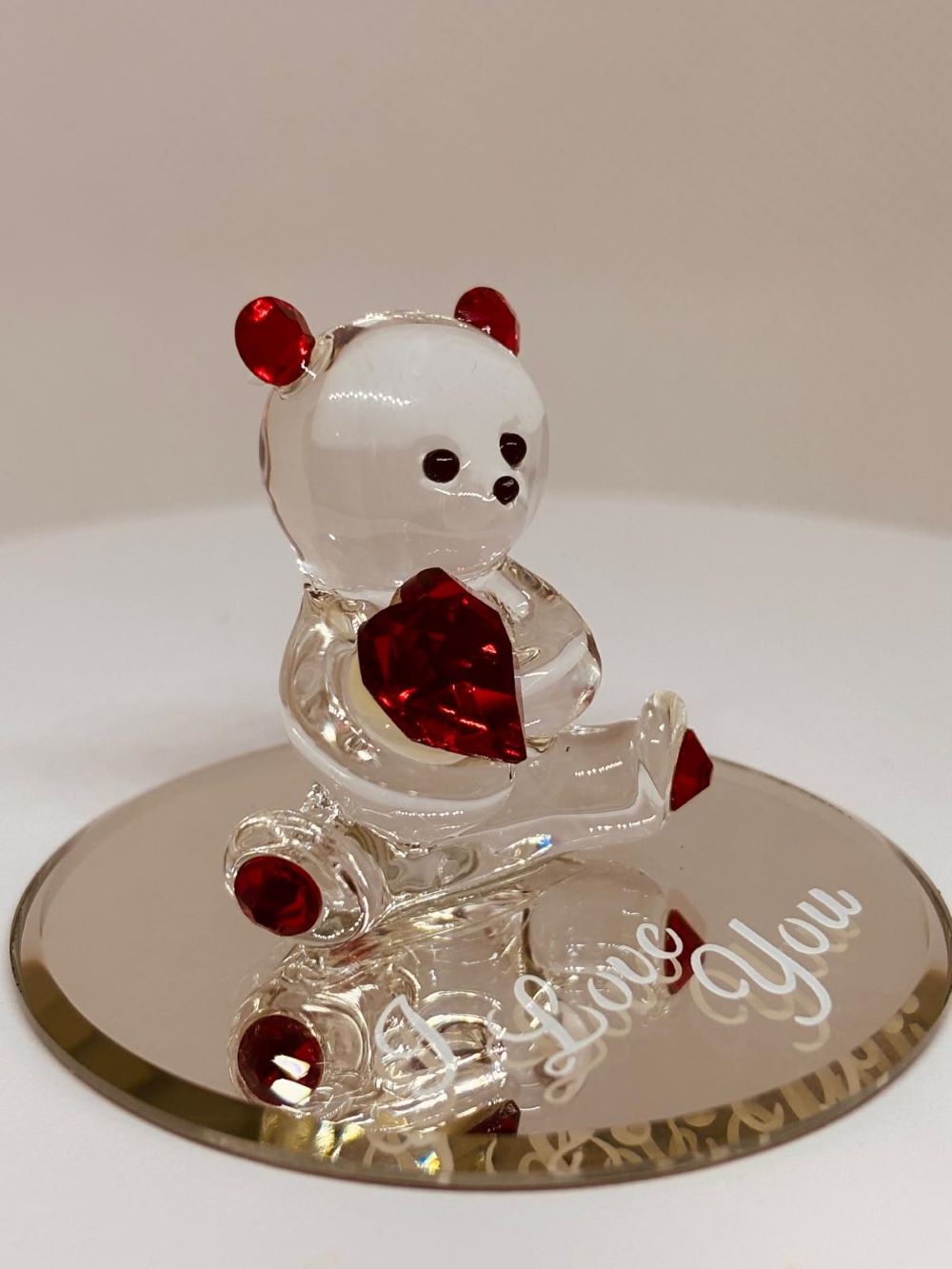 "I Love You" Bear Figurine | Handcrafted Glass Bear with Crystal Heart
