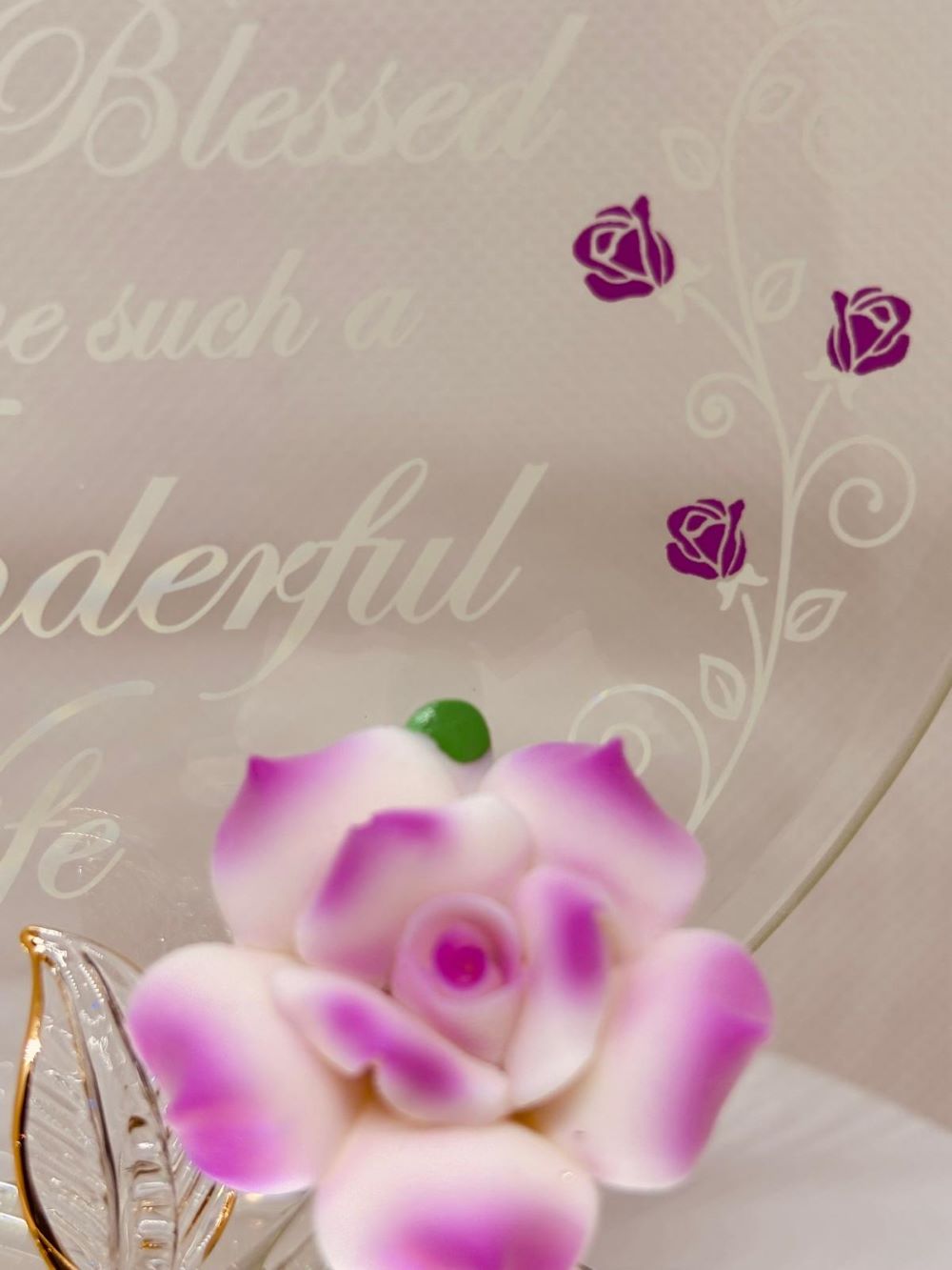 Pink Rose Truly Blessed Wife Figurine | Handcrafted Glass Gift for Wife or Anniversary