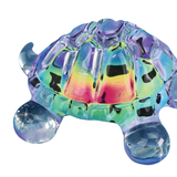 Tie-Dye Turtle Figurine Handcrafted Glass Art with Green Crystal Eyes
