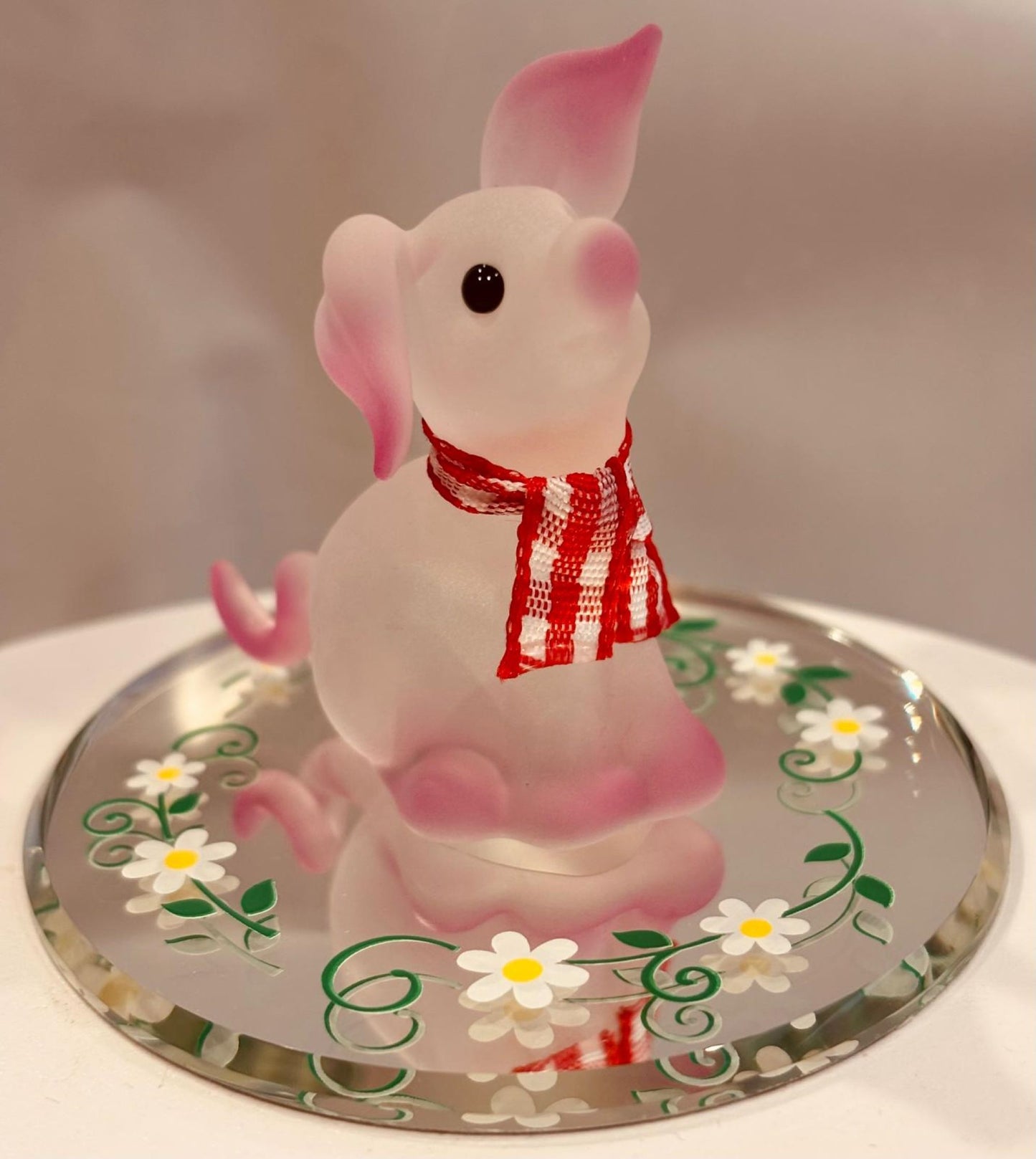 Pretty Pink Pig Figurine Handcrafted Glass Farm Animal Collectible with Crystals