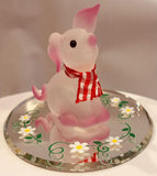 Pretty Pink Pig Figurine Handcrafted Glass Farm Animal Collectible with Crystals
