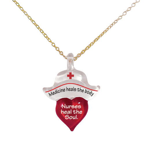 Nurse Necklace Glass Heart Shape Handcrafted Pendant