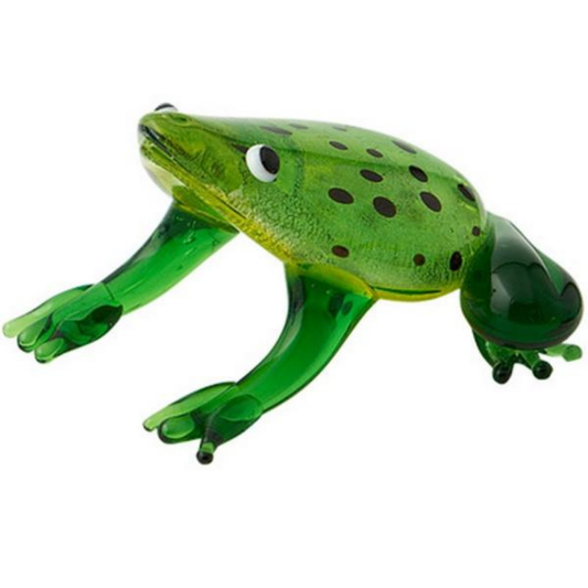 Milano Art Glass frog figurine in green blown glass with black spots
