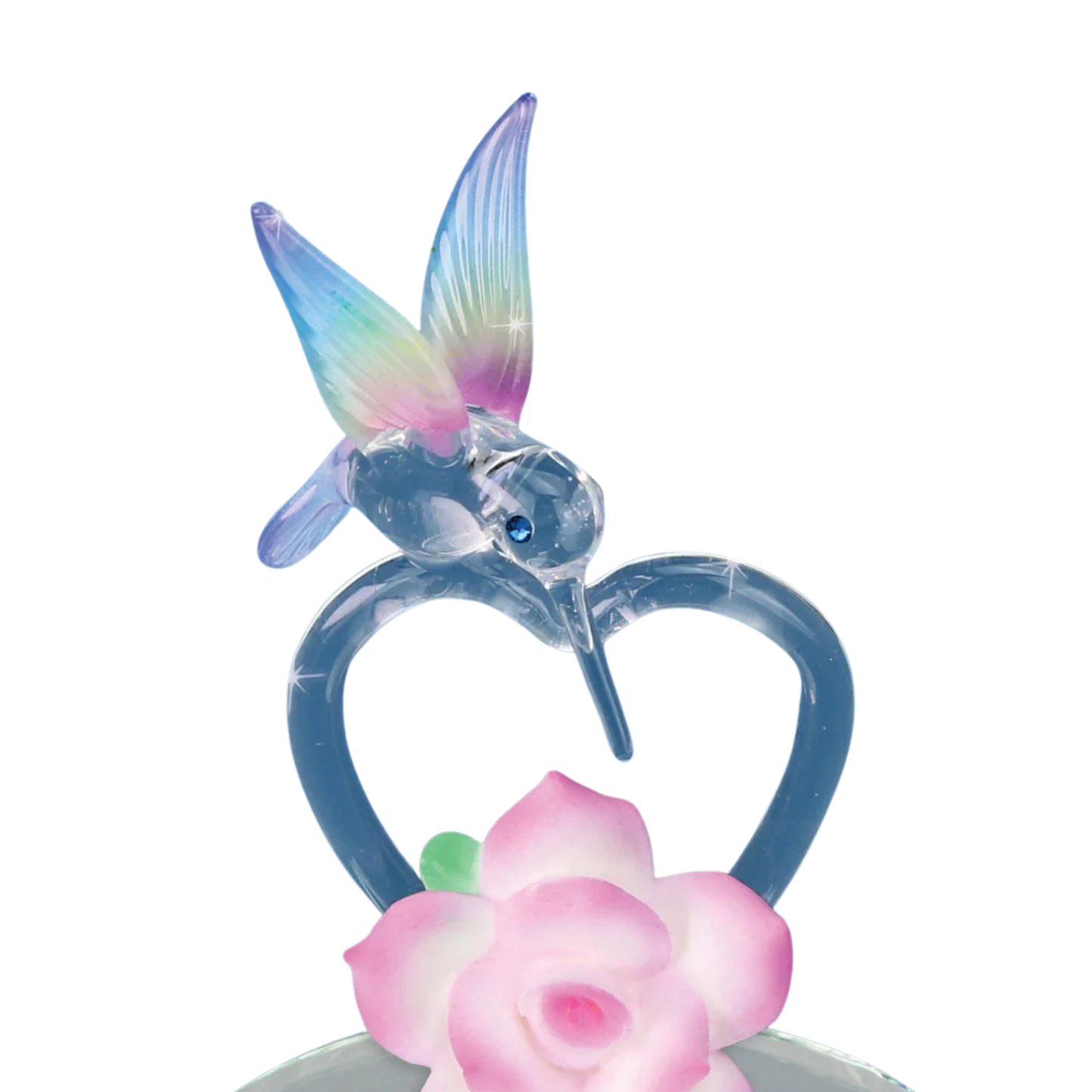 Handcrafted Glass Hummingbird "I Love You" Heart Figurine with Crystals
