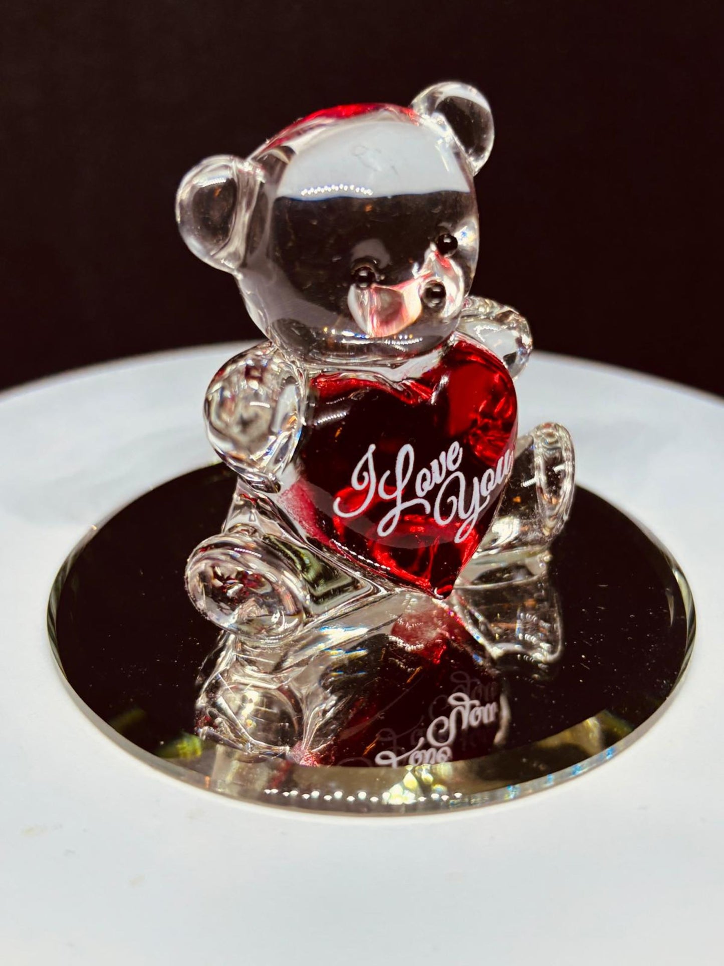 Bear “I Love You” Figurine | Handcrafted Glass Bear with Red Heart
