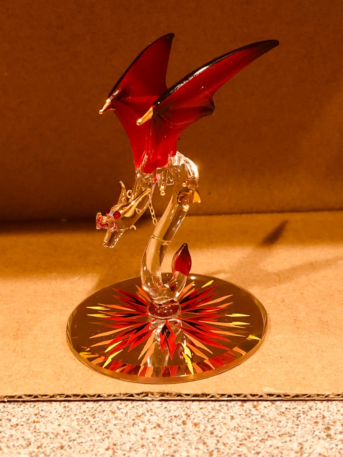 Glass Red Dragon Dynamite Figurine Crystal Dragon Figurine, Room Decor, Fantasy Dragon Decor, Holiday Gifts